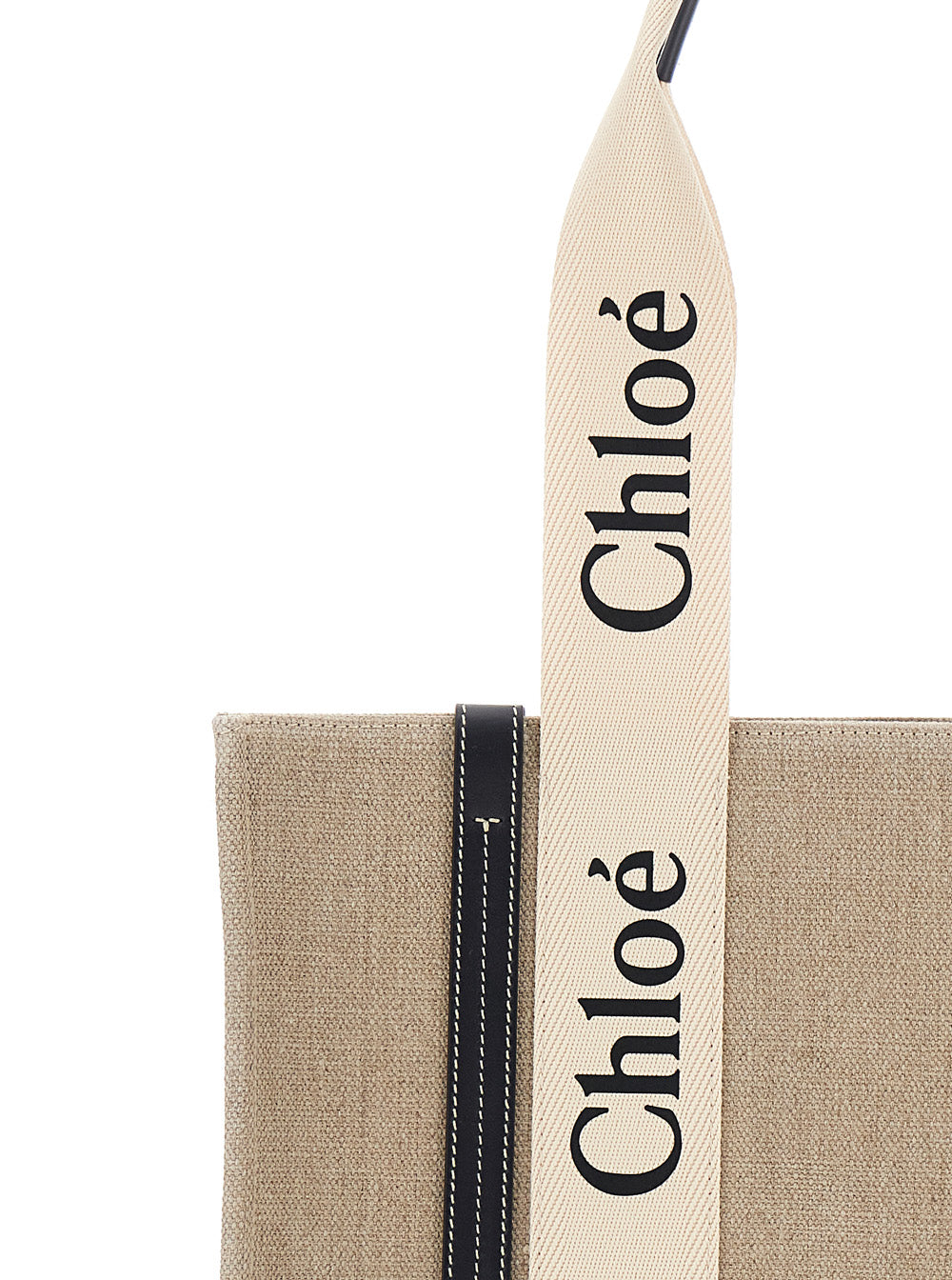 Chloé Women Handbag 'Medium Woody' With Logo Lettering On The Front In Beige Linen For Women CHLOE
