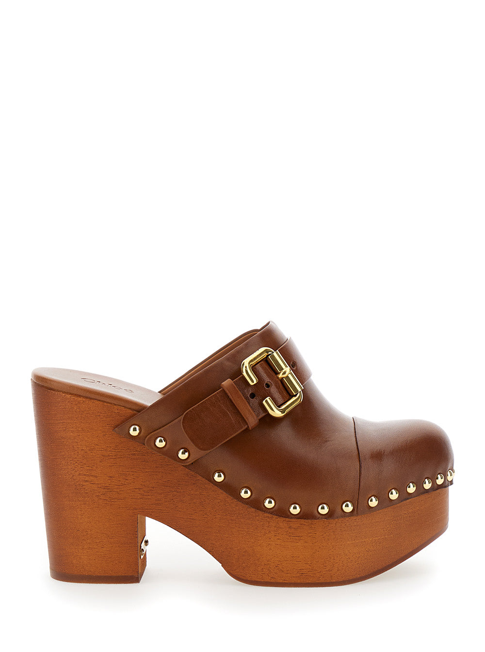 Chloé Women Brown 'Jeanette' Wedge Clogs In Leather And Wood For Women CHLOE
