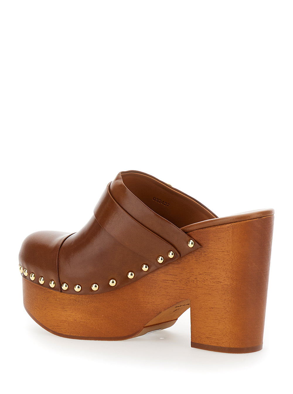 Chloé Women Brown 'Jeanette' Wedge Clogs In Leather And Wood For Women CHLOE