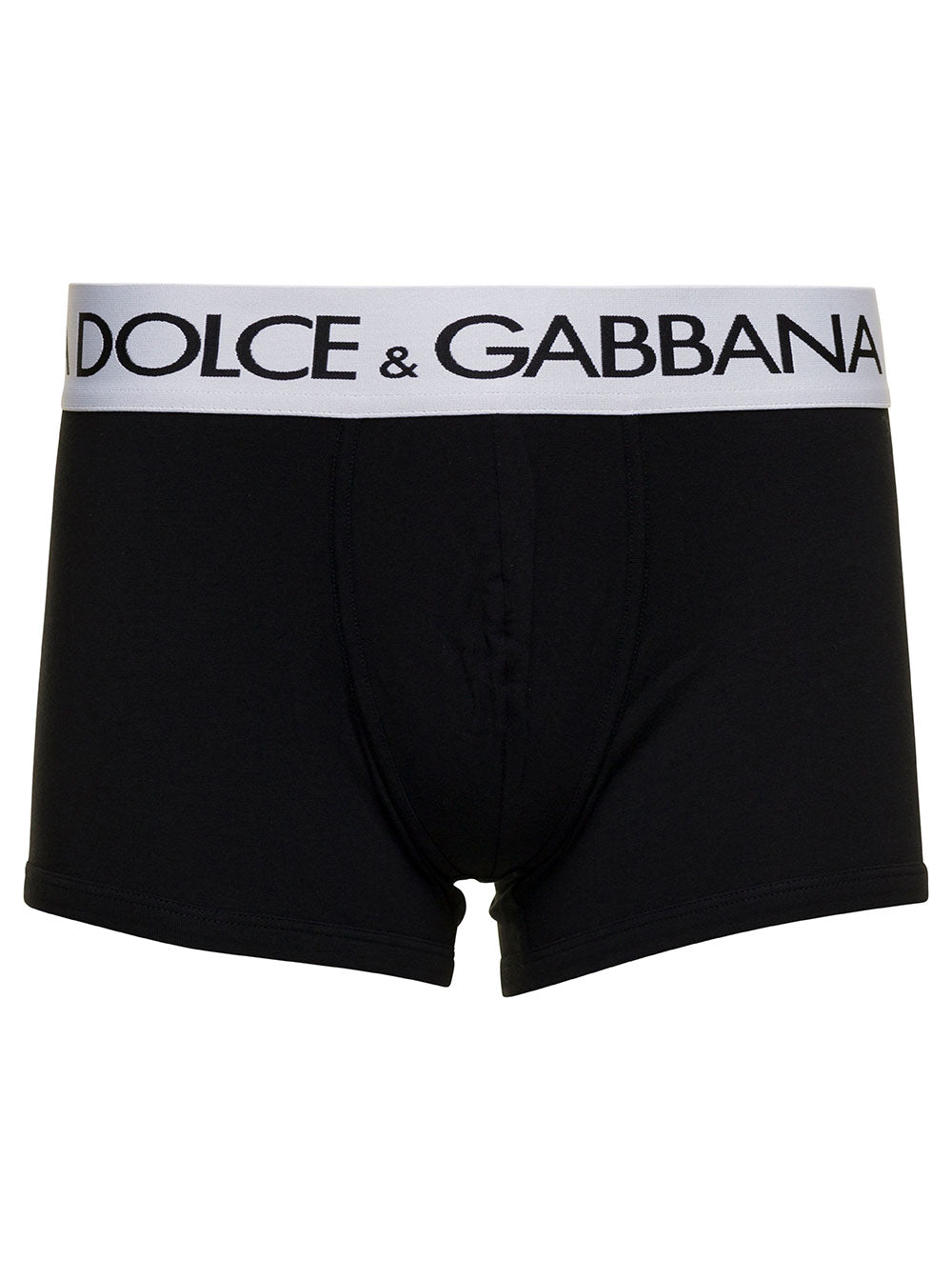 Dolce & Gabbana Men Black Boxer Briefs With Branded Waistband In Stretch Cotton Man DOLCE & GABBANA