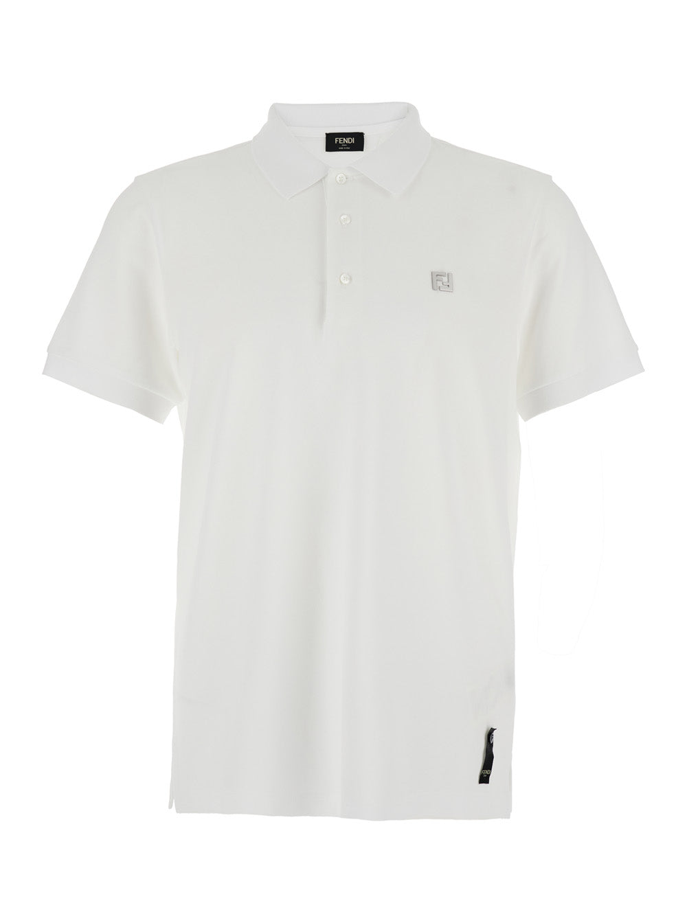 Fendi Men White Polo Shirt With Classic Collar And Metallic Ff Plaque On The Front In Cotton Woman FENDI