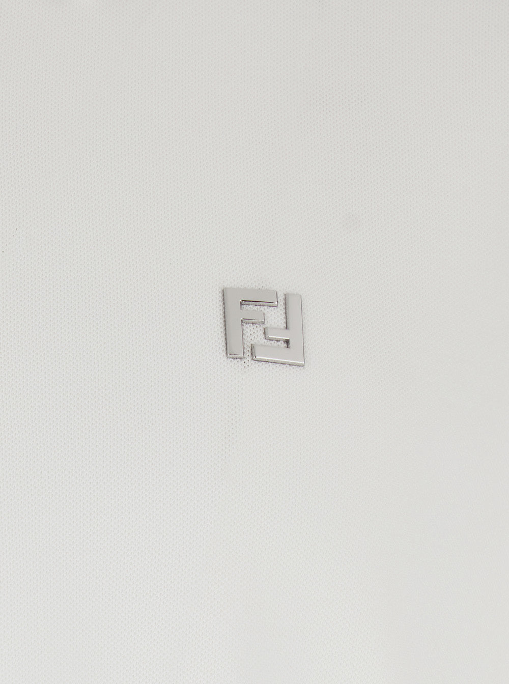 Fendi Men White Polo Shirt With Classic Collar And Metallic Ff Plaque On The Front In Cotton Woman FENDI