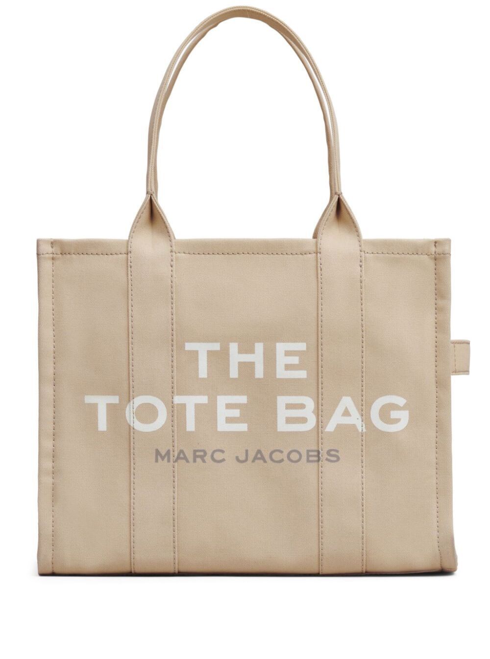 Marc Jacobs Women 'The Large Tote' Beige Shoulder Bag With Contrasting Logo Print In Cotton Black Woman MARC JACOBS