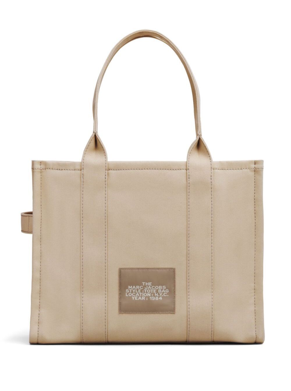 Marc Jacobs Women 'The Large Tote' Beige Shoulder Bag With Contrasting Logo Print In Cotton Black Woman MARC JACOBS