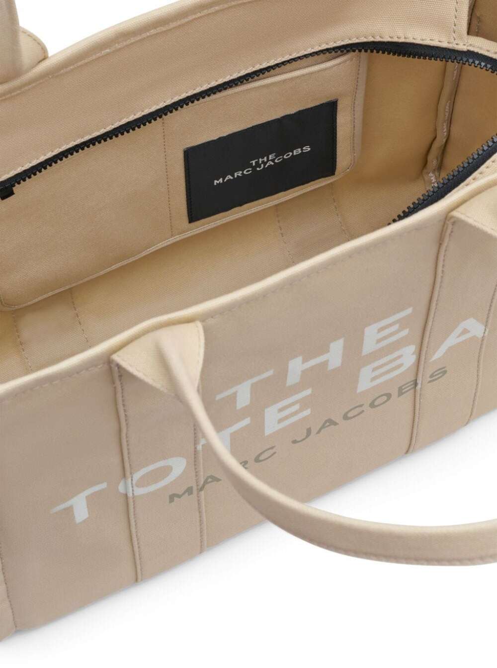 Marc Jacobs Women 'The Large Tote' Beige Shoulder Bag With Contrasting Logo Print In Cotton Black Woman MARC JACOBS