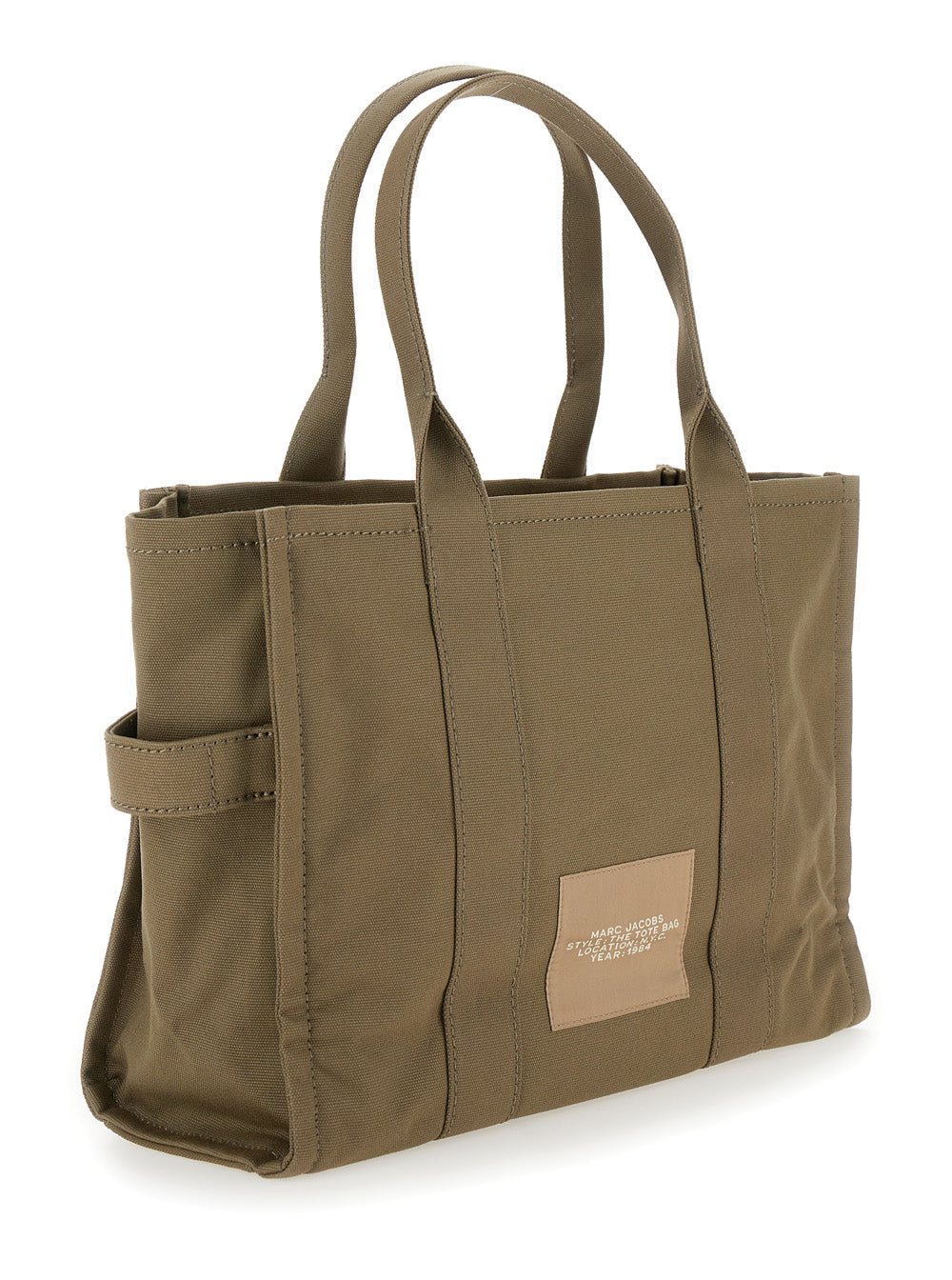 Marc Jacobs Women 'The Large Tote' Green Tote Bag With Contrasting Logo Print In Cotton Black Woman MARC JACOBS