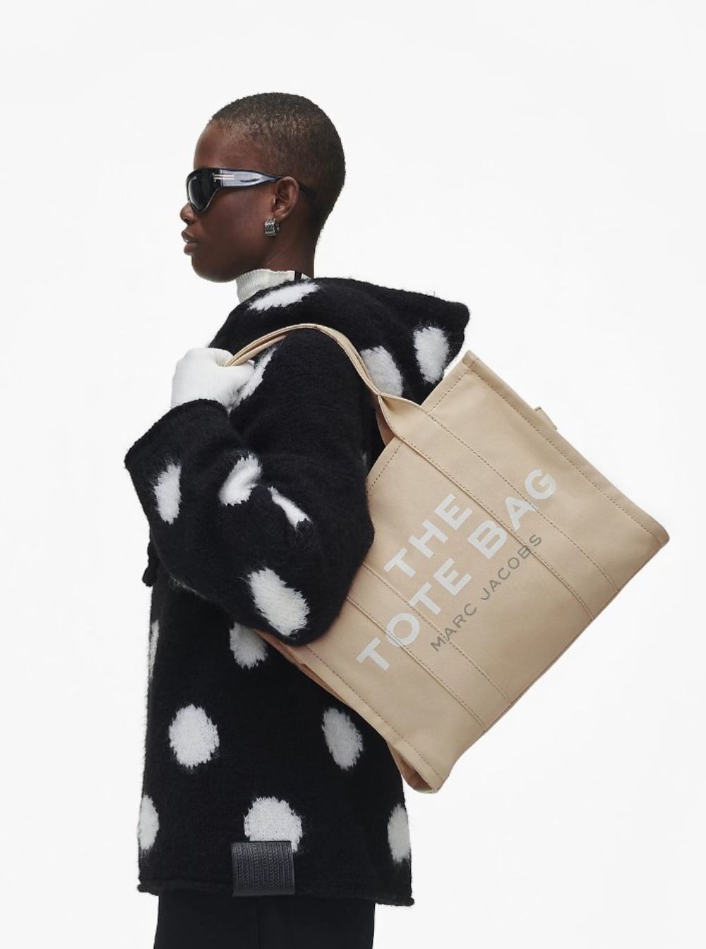 Marc Jacobs Women 'The Large Tote' Green Tote Bag With Contrasting Logo Print In Cotton Black Woman MARC JACOBS