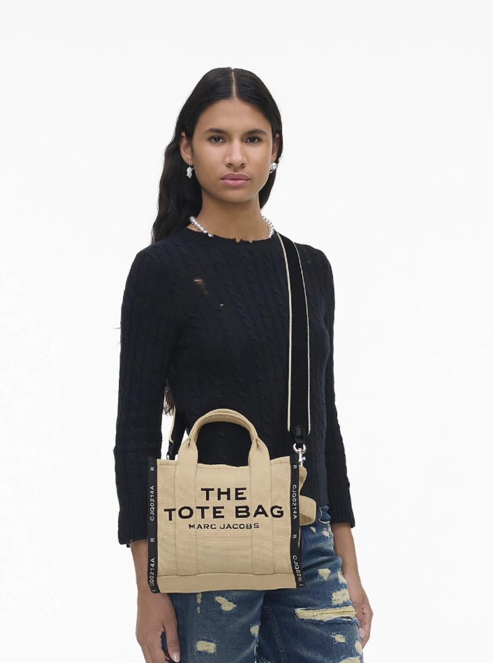 Marc Jacobs Women 'Small Tote' Beige Tote With Contrasting Logo Embroidery In Cotton And Polyester Woman Marc Jacobs MARC JACOBS