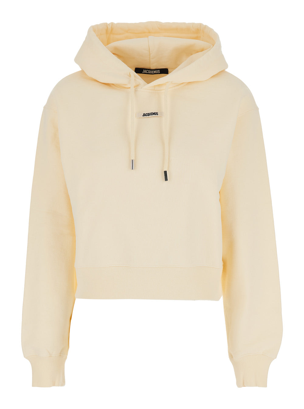 Jacquemus Women 'Le Hoodie Gros Grain' Beige Cropped Hoodie With Drawstring Hood And Logo Patch On Front In Cotton For Women JACQUEMUS