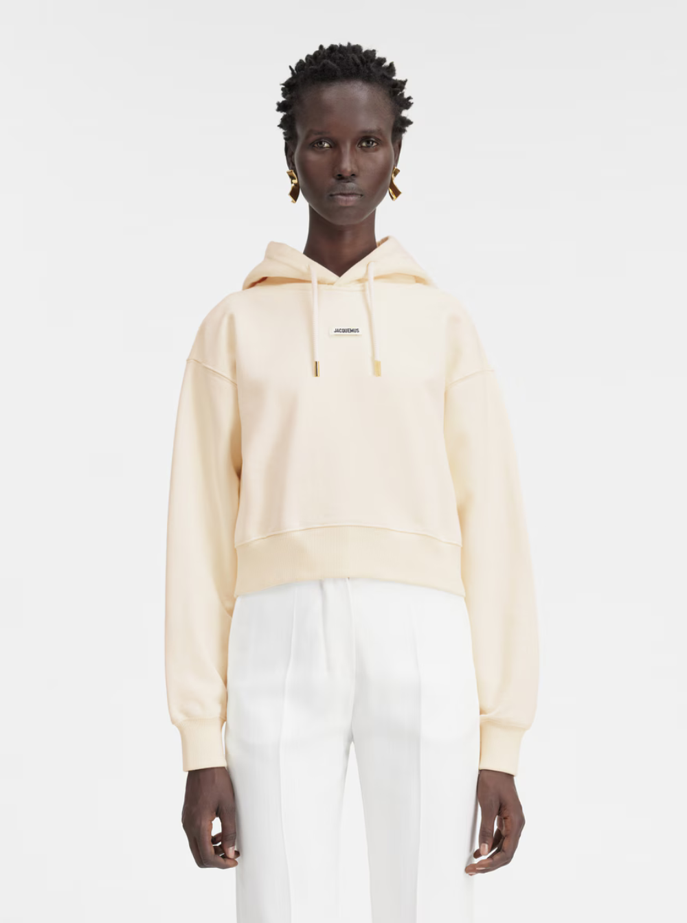 Jacquemus Women 'Le Hoodie Gros Grain' Beige Cropped Hoodie With Drawstring Hood And Logo Patch On Front In Cotton For Women JACQUEMUS