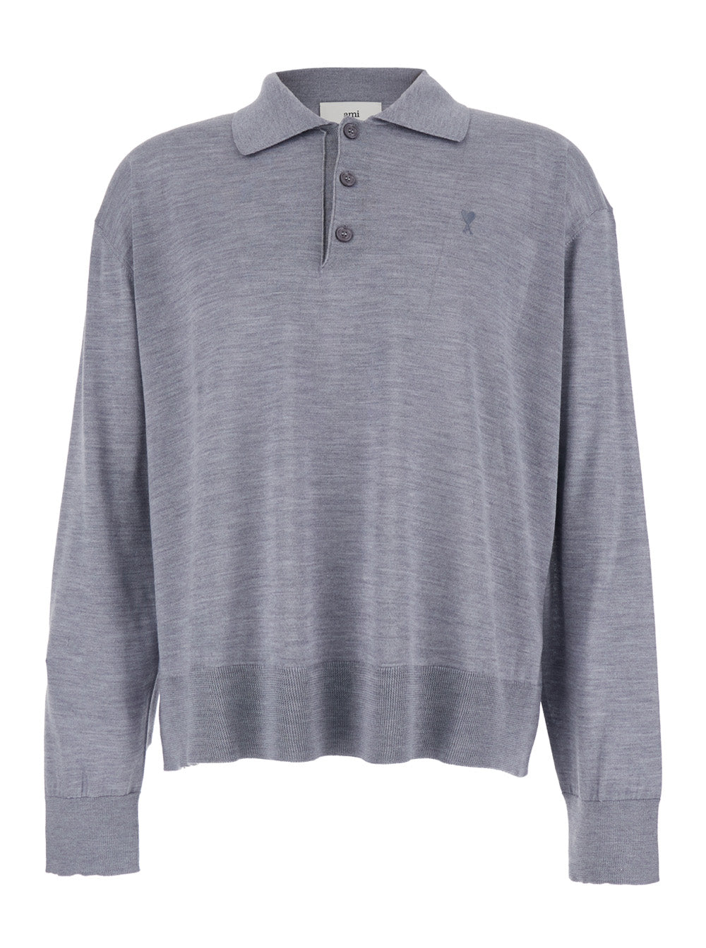 Ami Paris Men Grey Polo Shirt With Classic Collar And Adc Embroidery On The Front In Wool And Silk Blend Man AMI PARIS