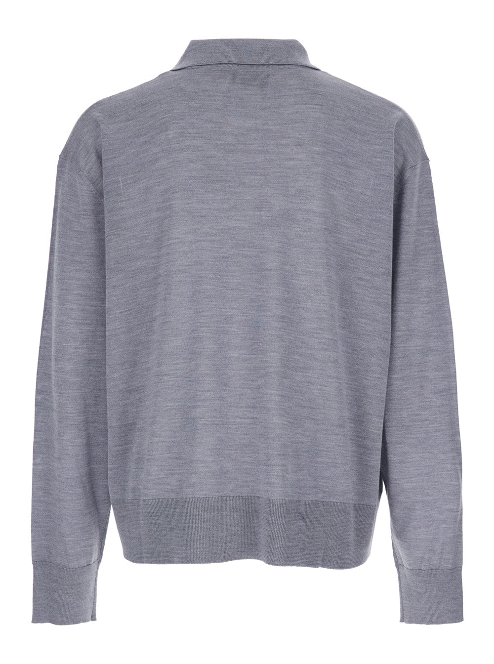 Ami Paris Men Grey Polo Shirt With Classic Collar And Adc Embroidery On The Front In Wool And Silk Blend Man AMI PARIS