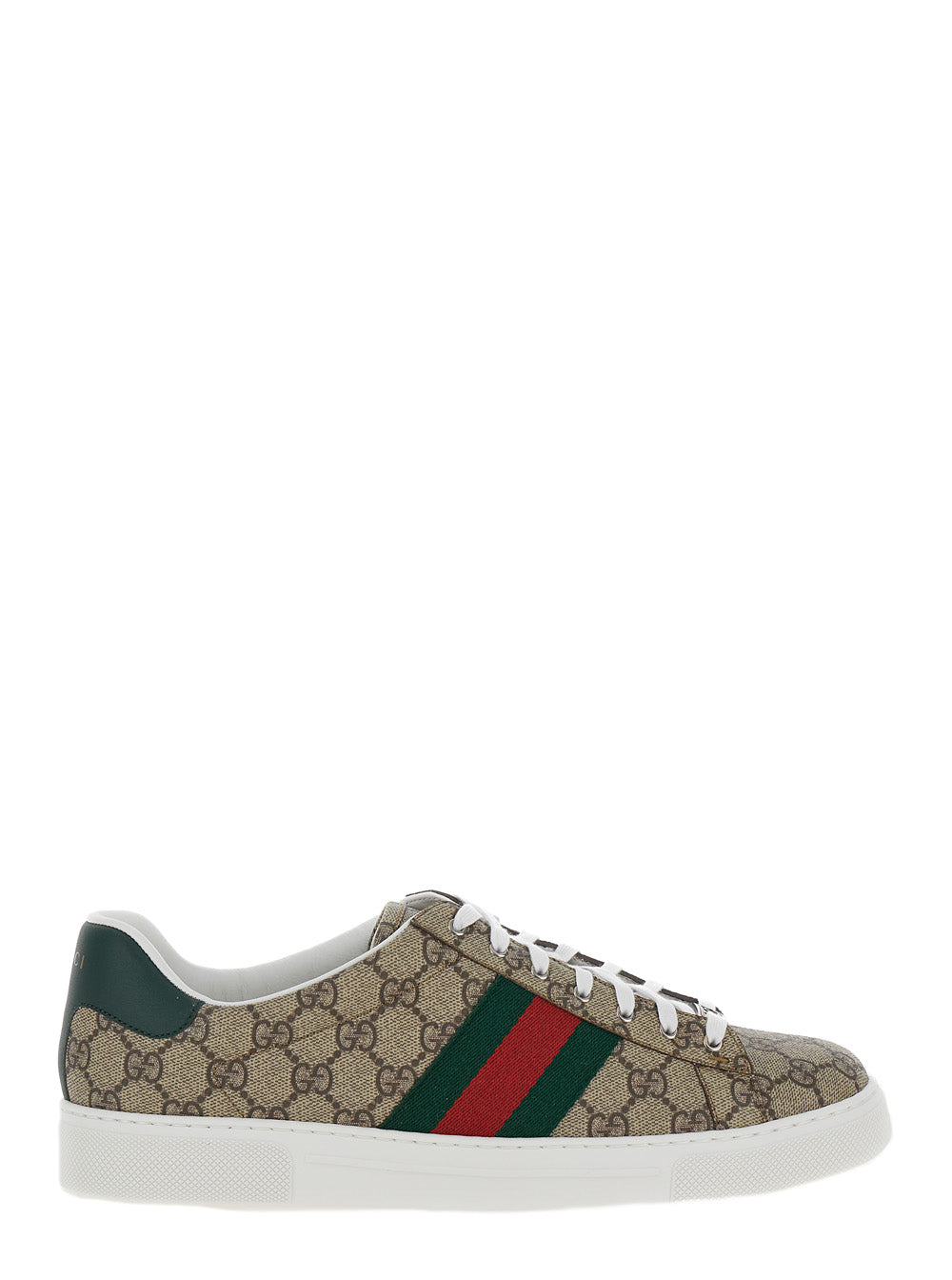 Gucci Men 'Gucci Ace' Beige And Ebony Low Top Sneakers With Web Detail In Gg Supreme Canvas Man GUCCI