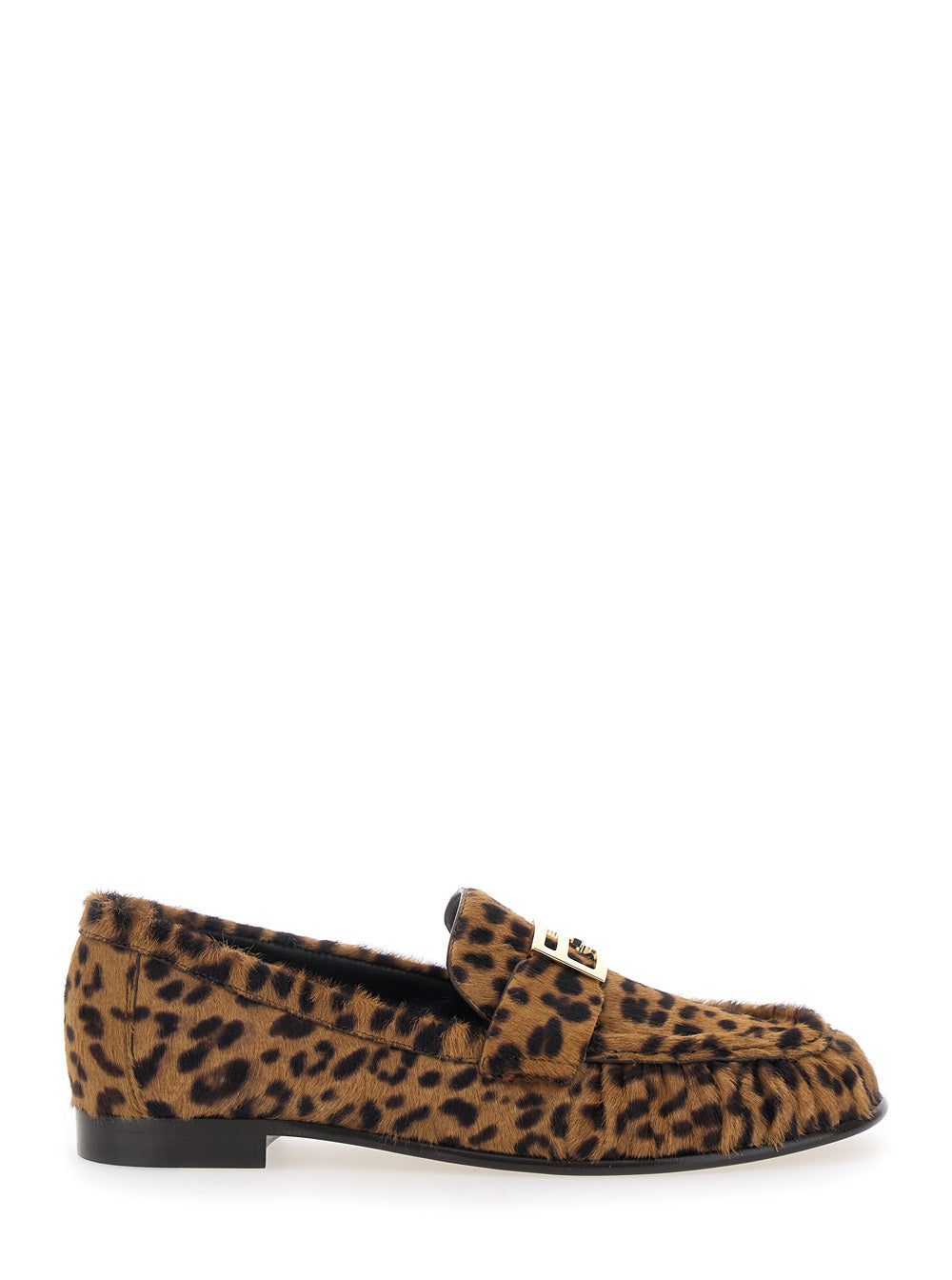 Fendi Women Brown Loafers With Ff Plaque And Leopard Motif In Brushed Leather Woman FENDI