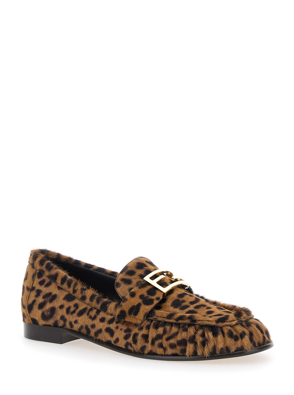 Fendi Women Brown Loafers With Ff Plaque And Leopard Motif In Brushed Leather Woman FENDI