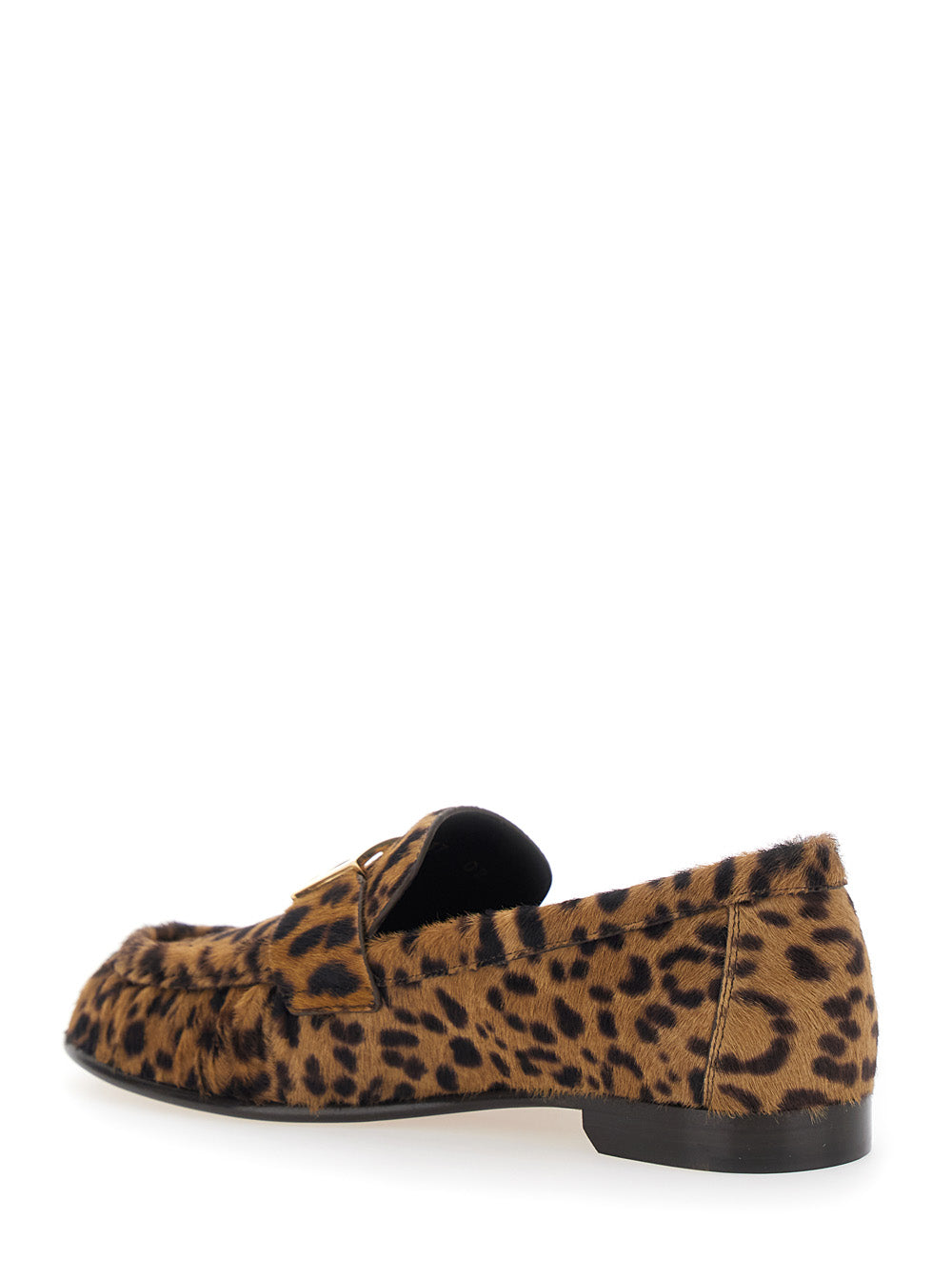 Fendi Women Brown Loafers With Ff Plaque And Leopard Motif In Brushed Leather Woman FENDI
