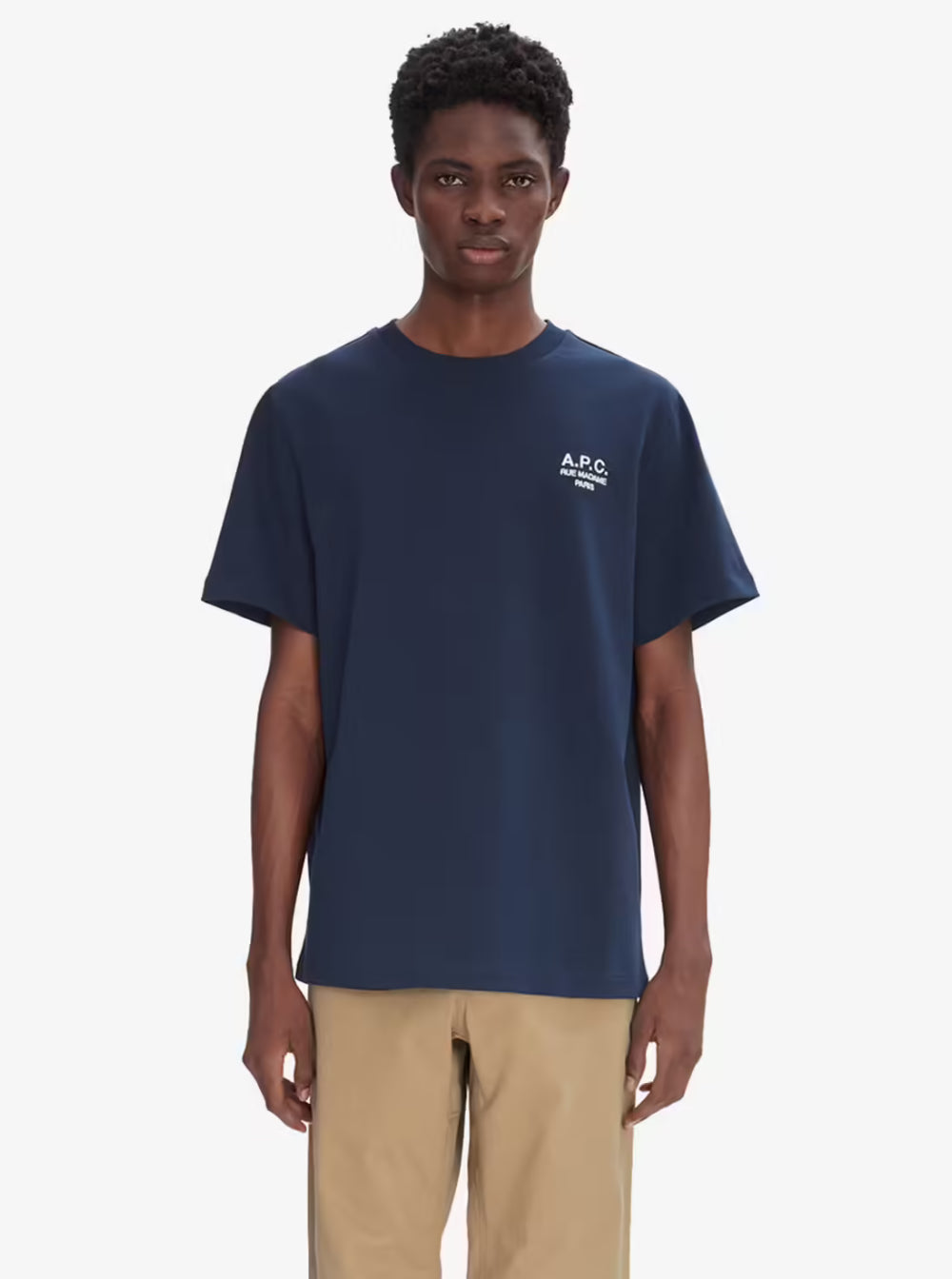 A.P.C. Men Blue Crewneck T-Shirt With Logo Embroidered On The Front In Cotton Man A.P.C.