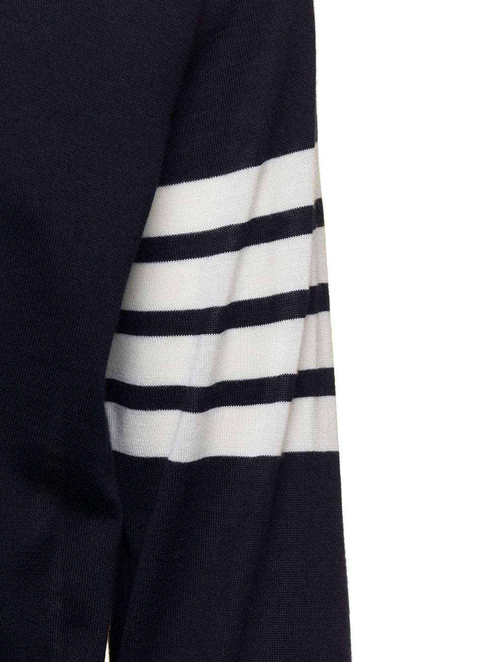 Thom Browne Men Blue Cardigan With V-Neck And Stripe Detail In Wool For Men THOM BROWNE