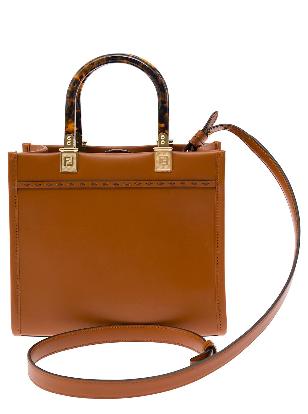 Fendi Women Tote Bag 'Sunshine Piccola' With Embossed Logo And Turtle Effect Handle In Brown Leather For Women FENDI
