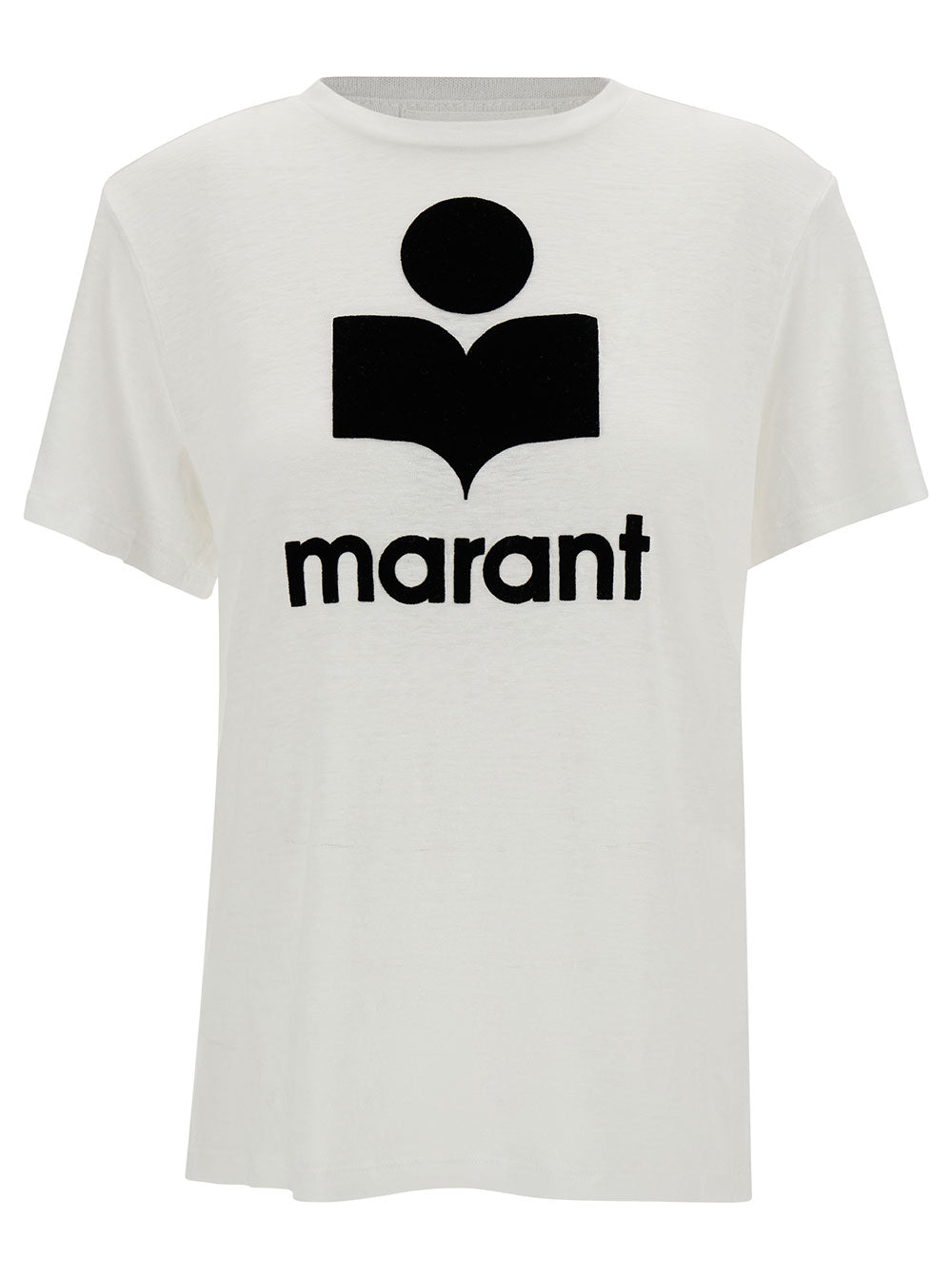 Isabel Marant Etoile Women White Crew Neck T-Shirt With Contrast Logo Print In Linen For Women ISABEL MARANT ETOILE