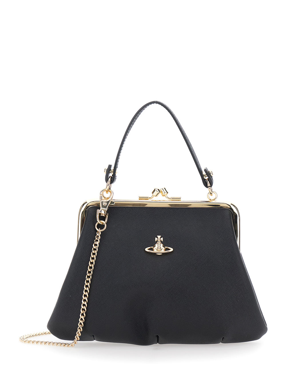 Vivienne Westwood Women 'Granny Frame' Black Handbag With Orb Logo In Cotton Blend Woman VIVIENNE WESTWOOD