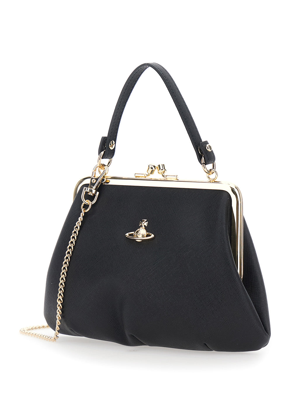 Vivienne Westwood Women 'Granny Frame' Black Handbag With Orb Logo In Cotton Blend Woman VIVIENNE WESTWOOD