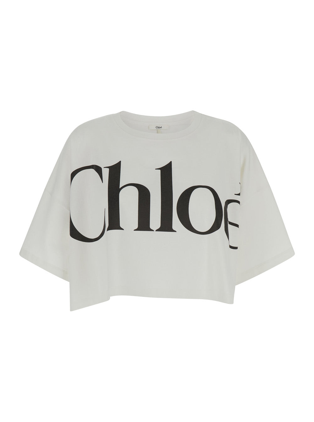 Chloé Women White Crop T-Shirt With Logo Lettering In Cotton Woman CHLOE