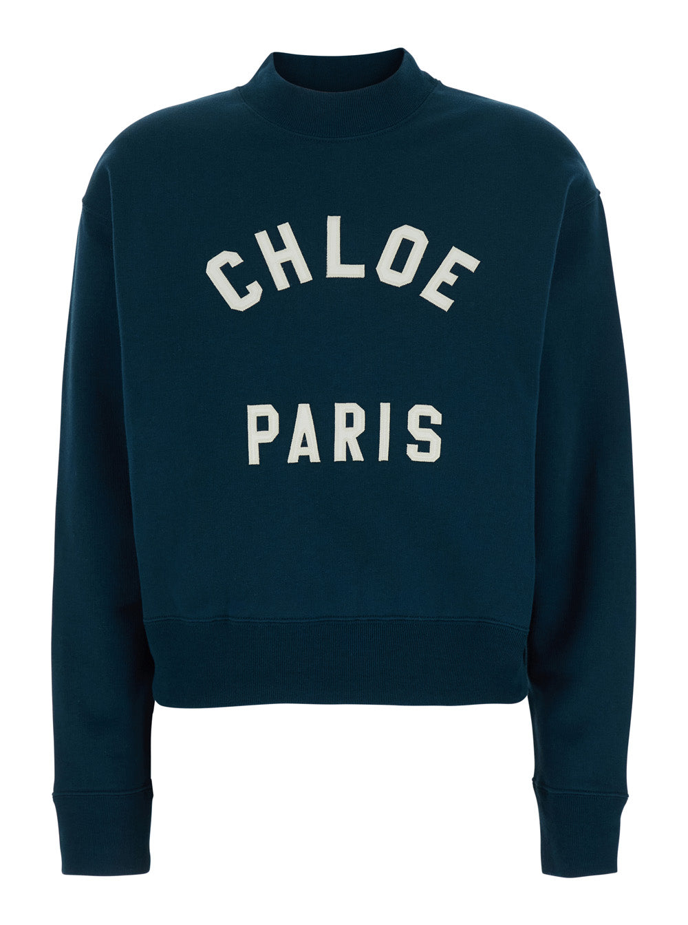 Chloé Women Blue Crewneck Sweatshirt With Logo Lettering Print In Cotton Woman CHLOE