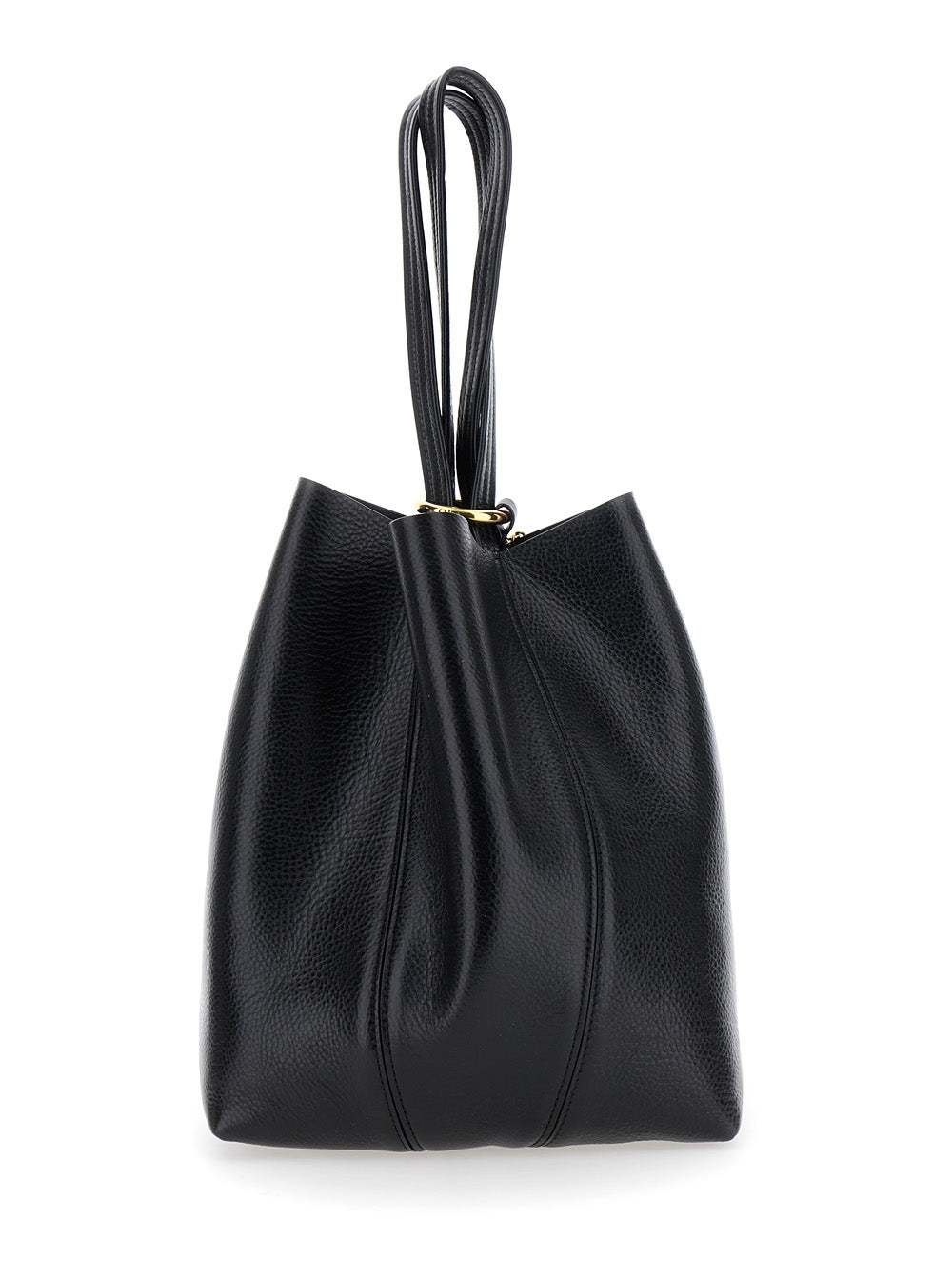 Chloé Women Shoulder Bag 'Spin' With Logoed Metal Medals In Black Grained Leather For Women CHLOE