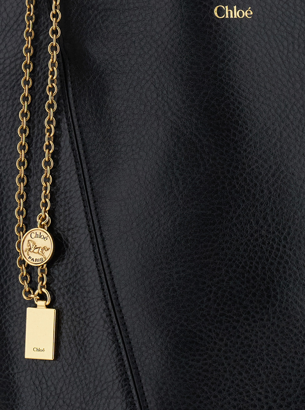 Chloé Women Shoulder Bag 'Spin' With Logoed Metal Medals In Black Grained Leather For Women CHLOE