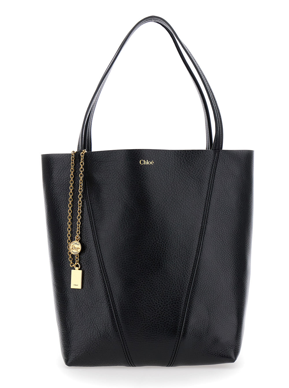 Chloé Women Shoulder Bag 'Spin' With Logoed Metal Medals In Black Grained Leather For Women CHLOE