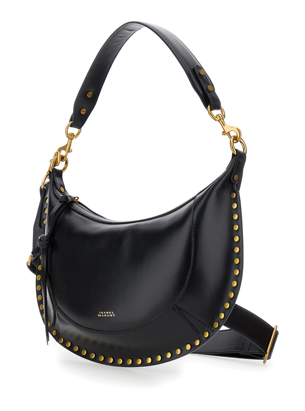 Isabel Marant Women 'Naoko' Black Shoulder Bag With Embossed Logo Lettering On The Front And Removable Shoulder Strap In Leather Woman ISABEL MARANT
