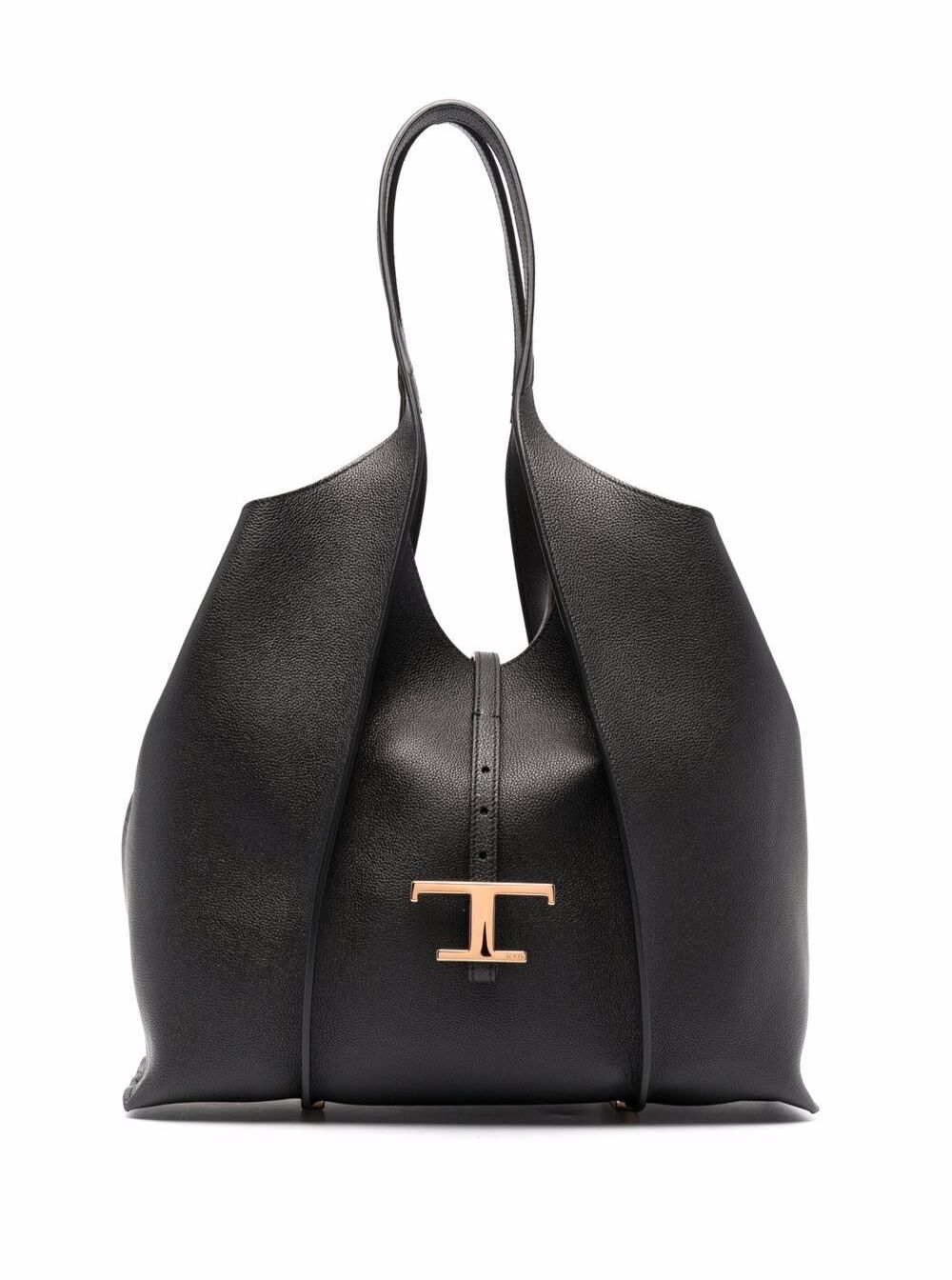 Tod's Women Black Tote Bag With T Timeless Charm In Leather Woman TOD'S