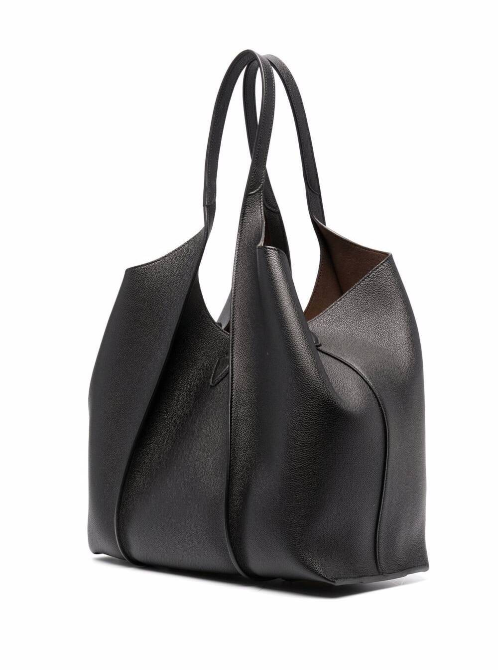 Tod's Women Black Tote Bag With T Timeless Charm In Leather Woman TOD'S