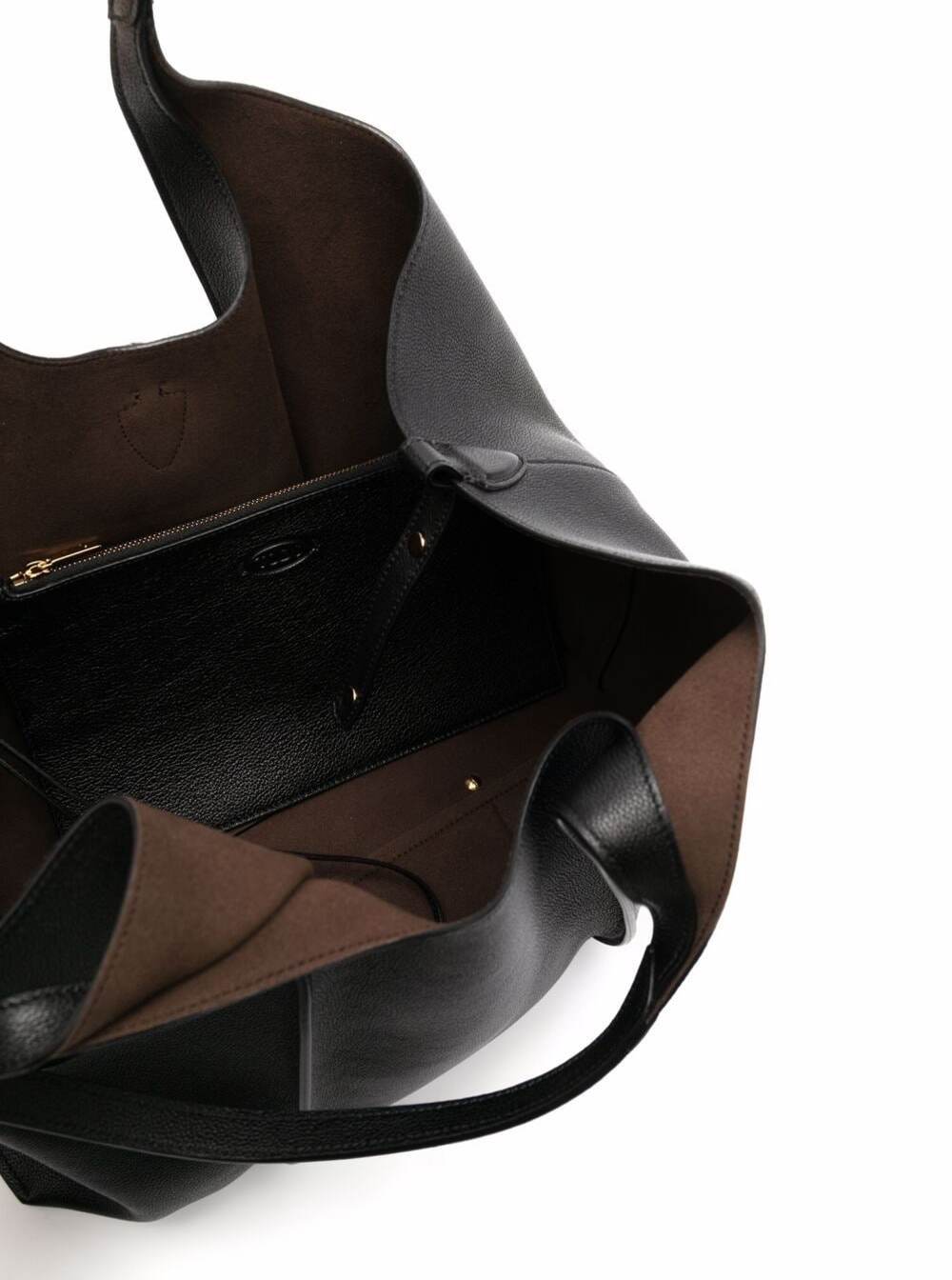 Tod's Women Black Tote Bag With T Timeless Charm In Leather Woman TOD'S