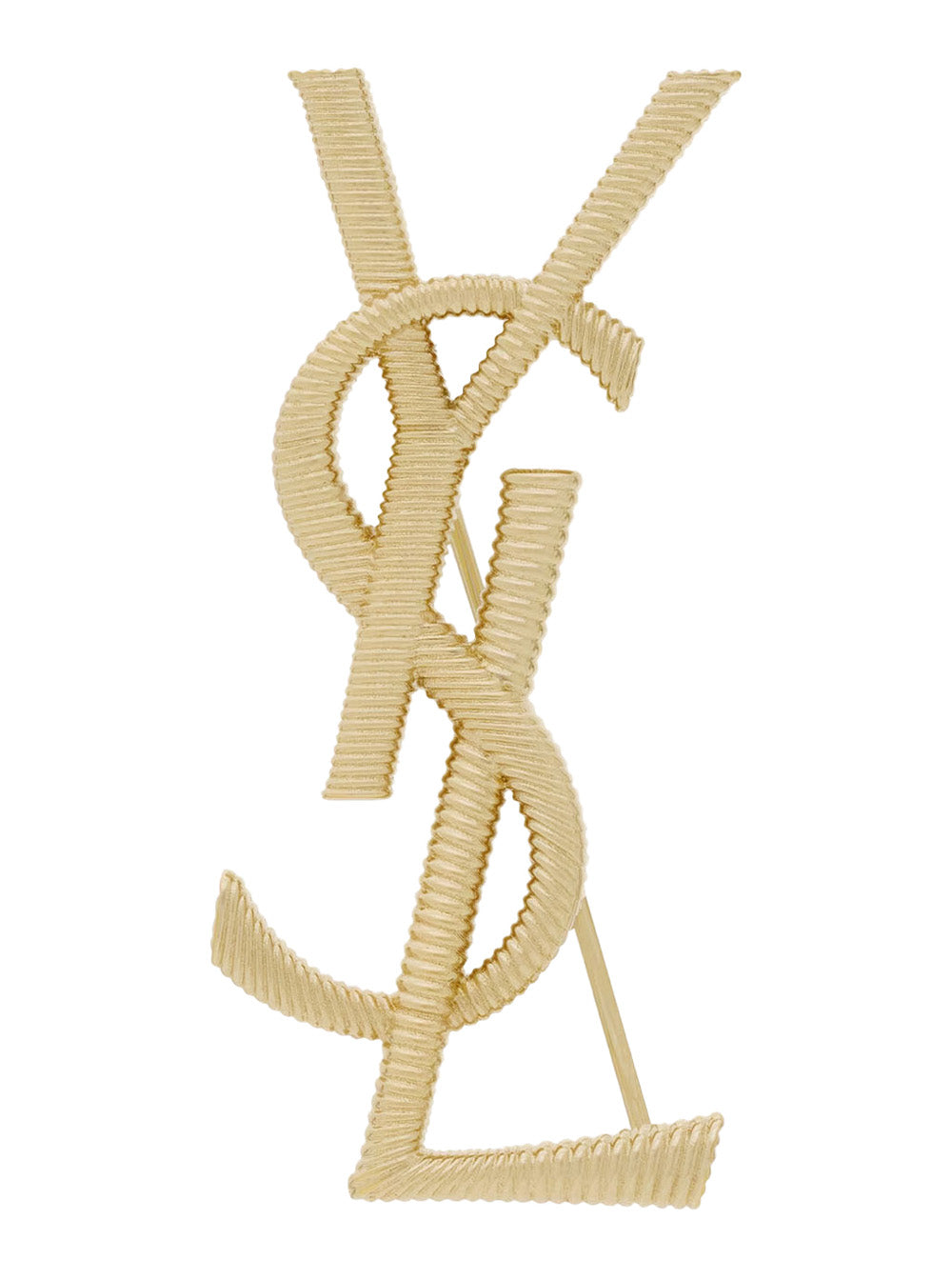 Saint Laurent Women Metallic Cassandre Broche With Rear Closure In Brass Woman SAINT LAURENT