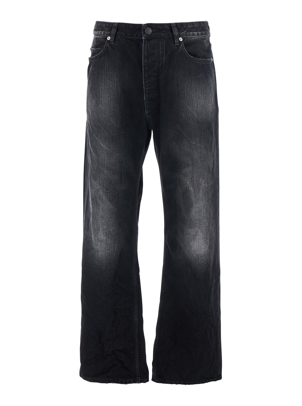 Balenciaga Men Black Jeans With Belt Loops And Distressed Design In Denim Man BALENCIAGA