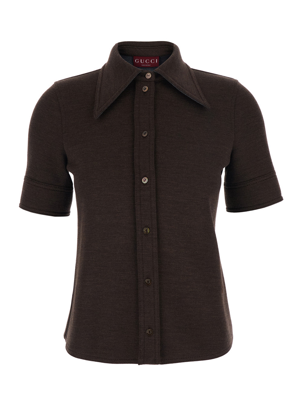 Gucci Women Brown Shirt With Polo Style Pointed Collar In Wool And Cotton Blend Woman GUCCI