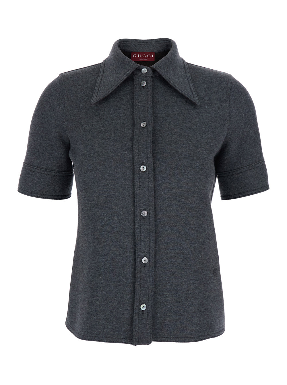 Gucci Women Grey Shirt With Polo Style Pointed Collar In Wool And Cotton Blend Woman GUCCI