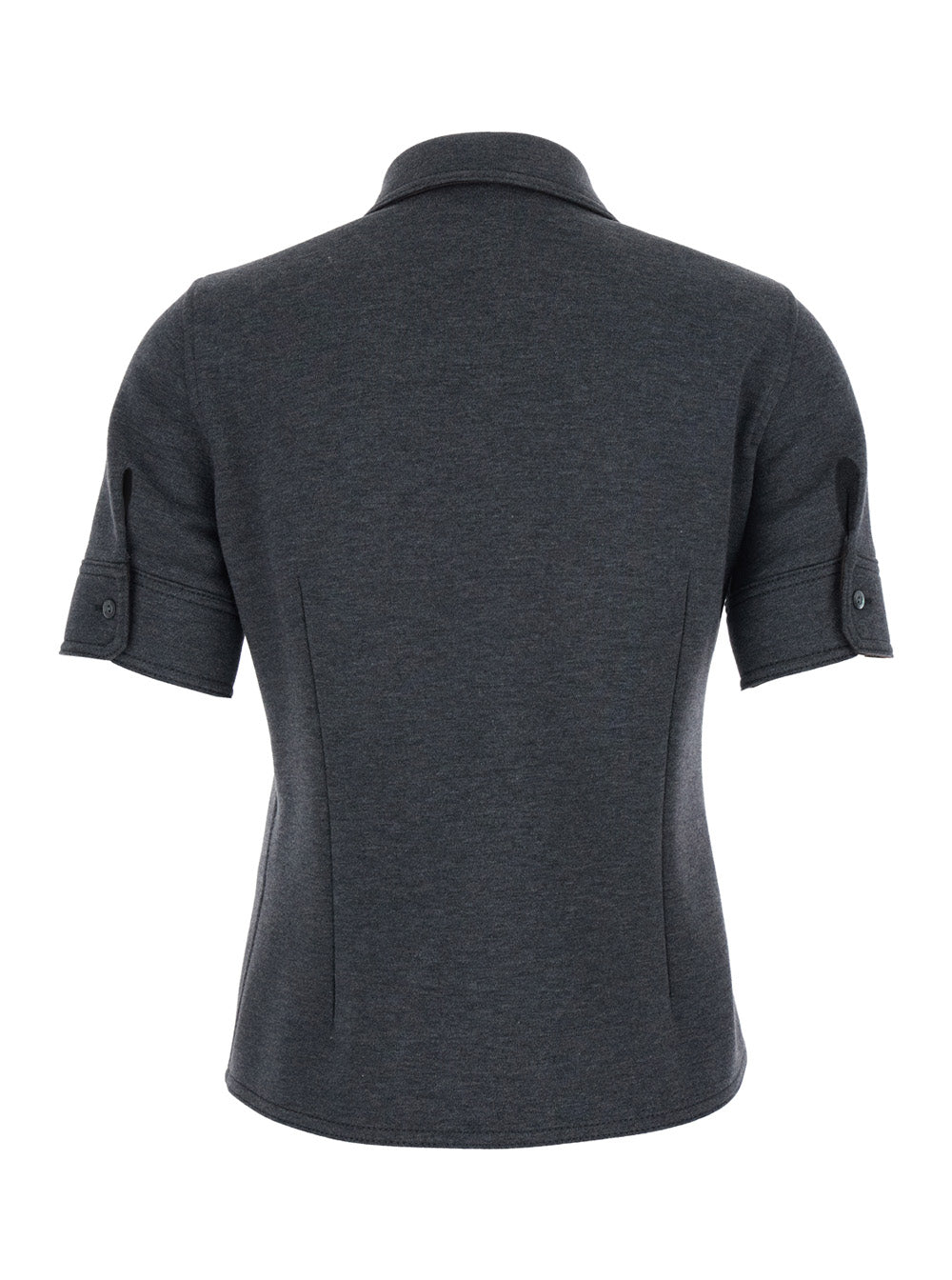 Gucci Women Grey Shirt With Polo Style Pointed Collar In Wool And Cotton Blend Woman GUCCI