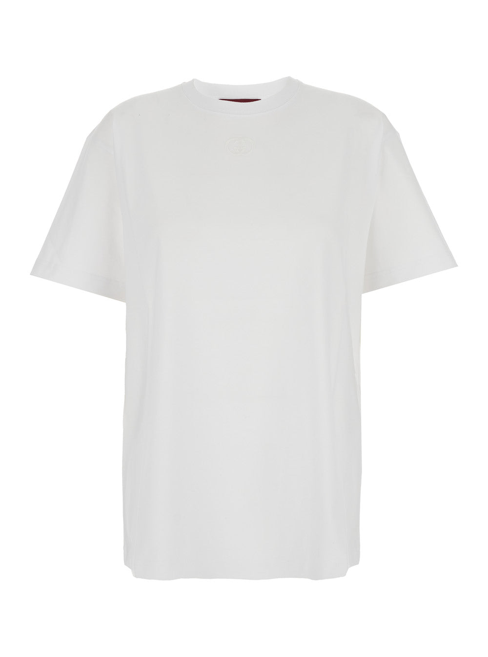 Gucci Women White Crewneck T-Shirt With Tonal Gg Embroidery On The Front In Cotton Woman GUCCI