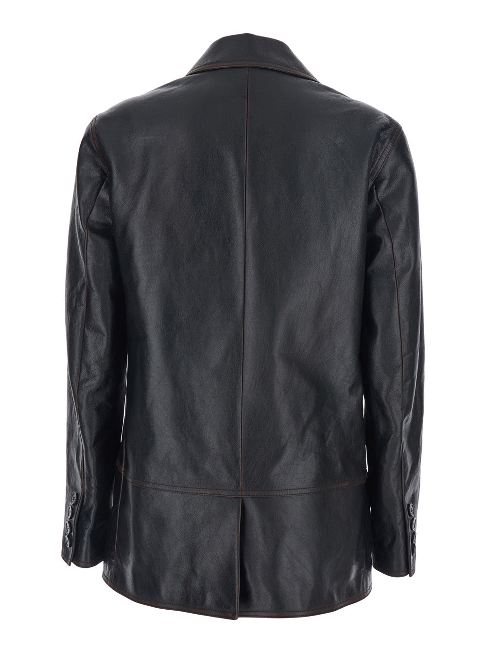 Gucci Women Black Jacket With Classic Lapels And Distressed Effect In Leather Woman GUCCI