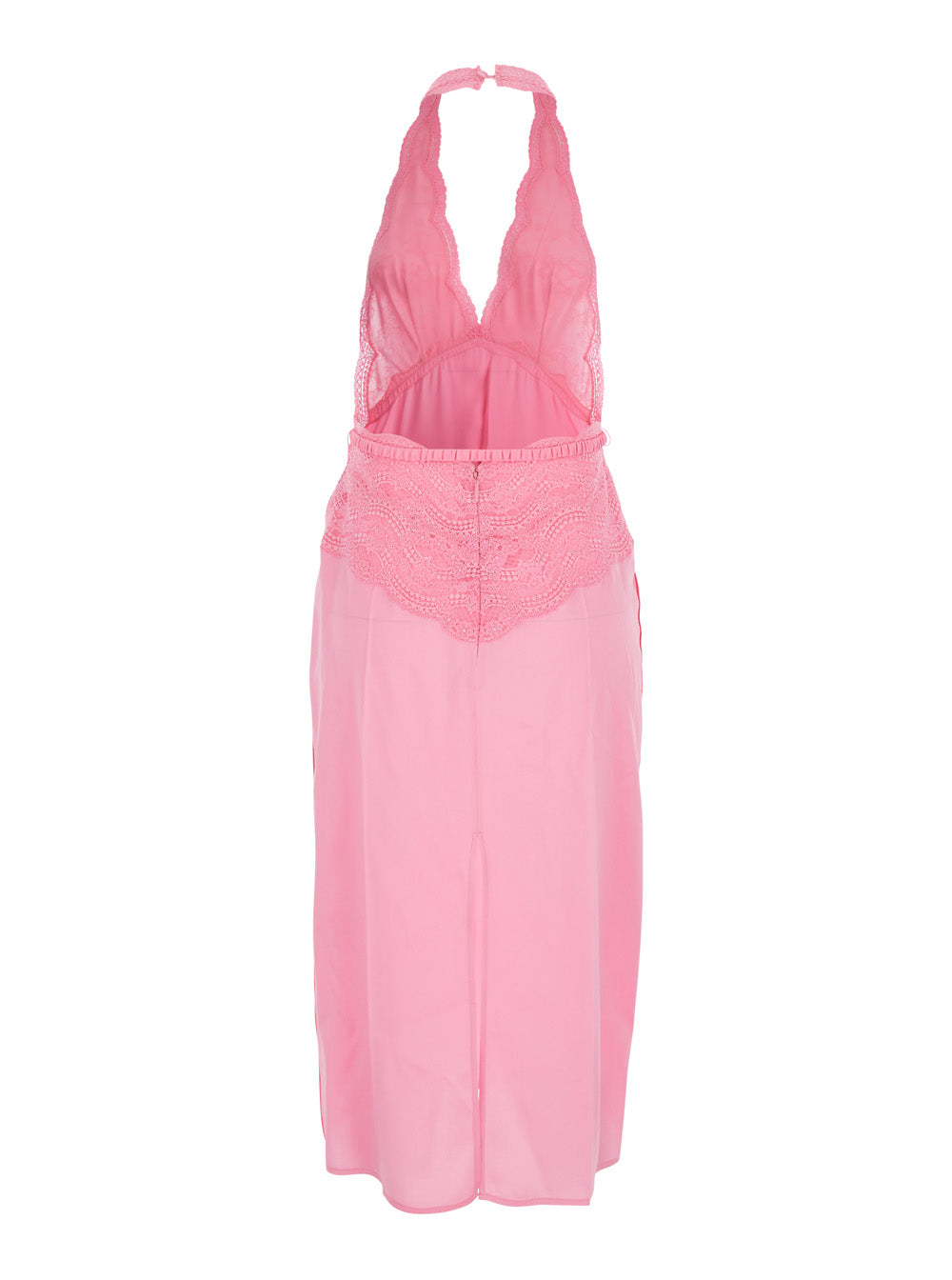 Gucci Women Pink Dress With Deep V-Neck And Removable Ruffle Belt In Silk Satin Woman GUCCI
