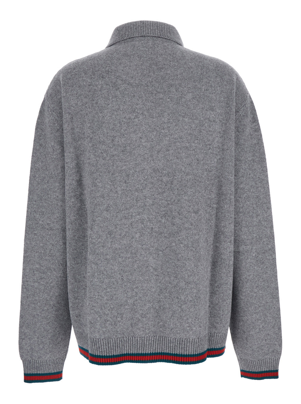 Gucci Women Grey Cardigan With Pointed Collar And Web Detailing On Edges In Wool And Cashmere Blend Woman GUCCI