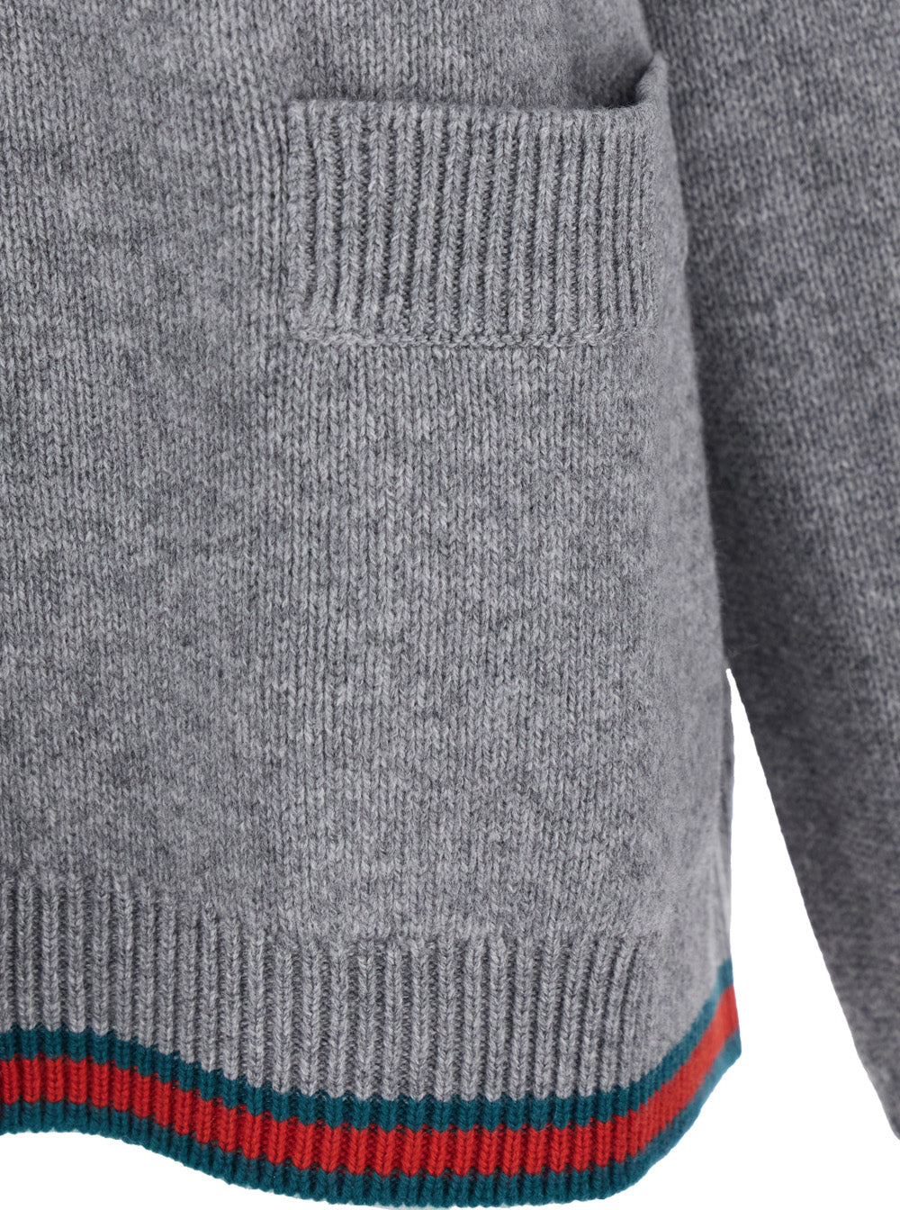 Gucci Women Grey Cardigan With Pointed Collar And Web Detailing On Edges In Wool And Cashmere Blend Woman GUCCI