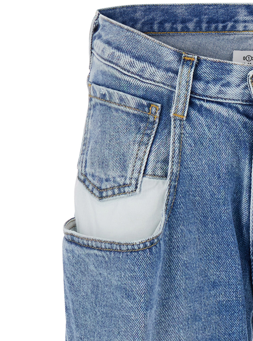 Maison Margiela Women Light Blue Five-Pocket Jeans With Bleach Effect In Cotton Denim Woman MAISON MARGIELA