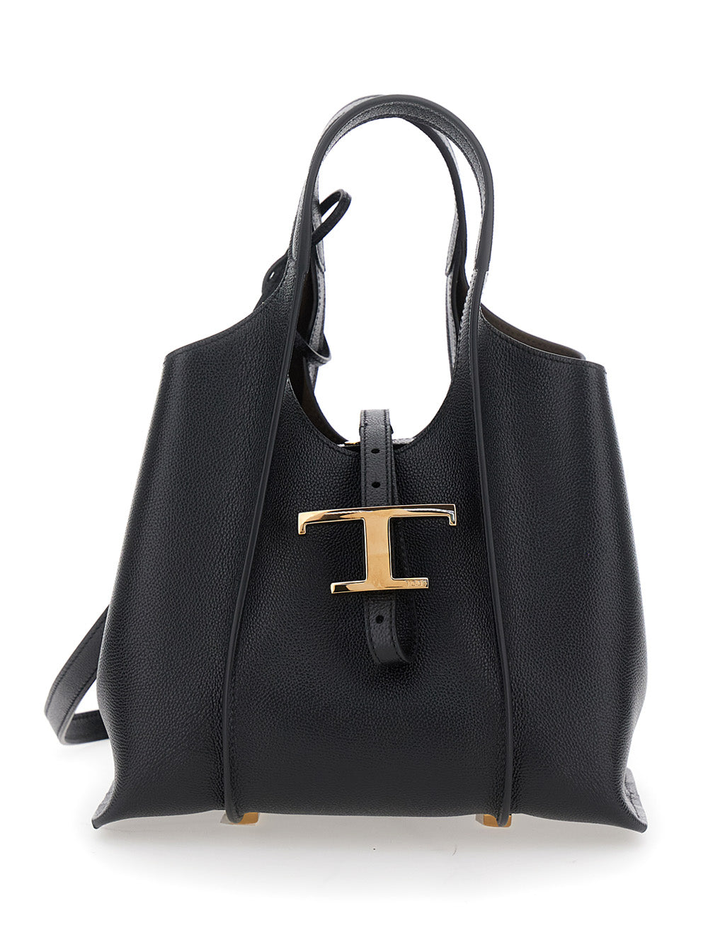 Tod's Women Black Tote Bag With Two Top Handles And Logo Plaque On The Front In Grained Leather Woman TOD'S