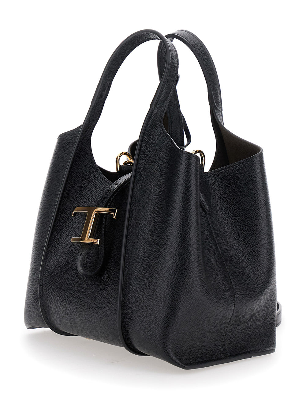 Tod's Women Black Tote Bag With Two Top Handles And Logo Plaque On The Front In Grained Leather Woman TOD'S