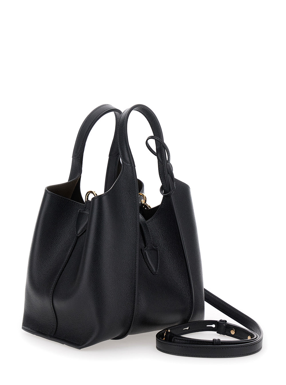 Tod's Women Black Tote Bag With Two Top Handles And Logo Plaque On The Front In Grained Leather Woman TOD'S