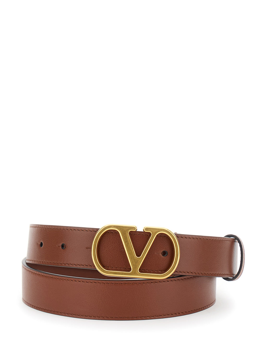 Valentino Garavani Women Vlogo Buckle Hammered Leather Belt Brown Women VALENTINO GARAVANI